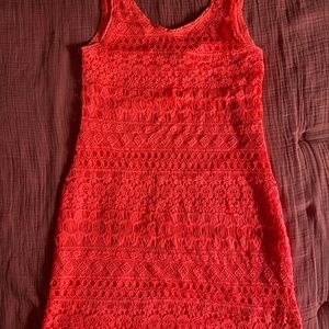 Neon Apricot Lace Mini Dress